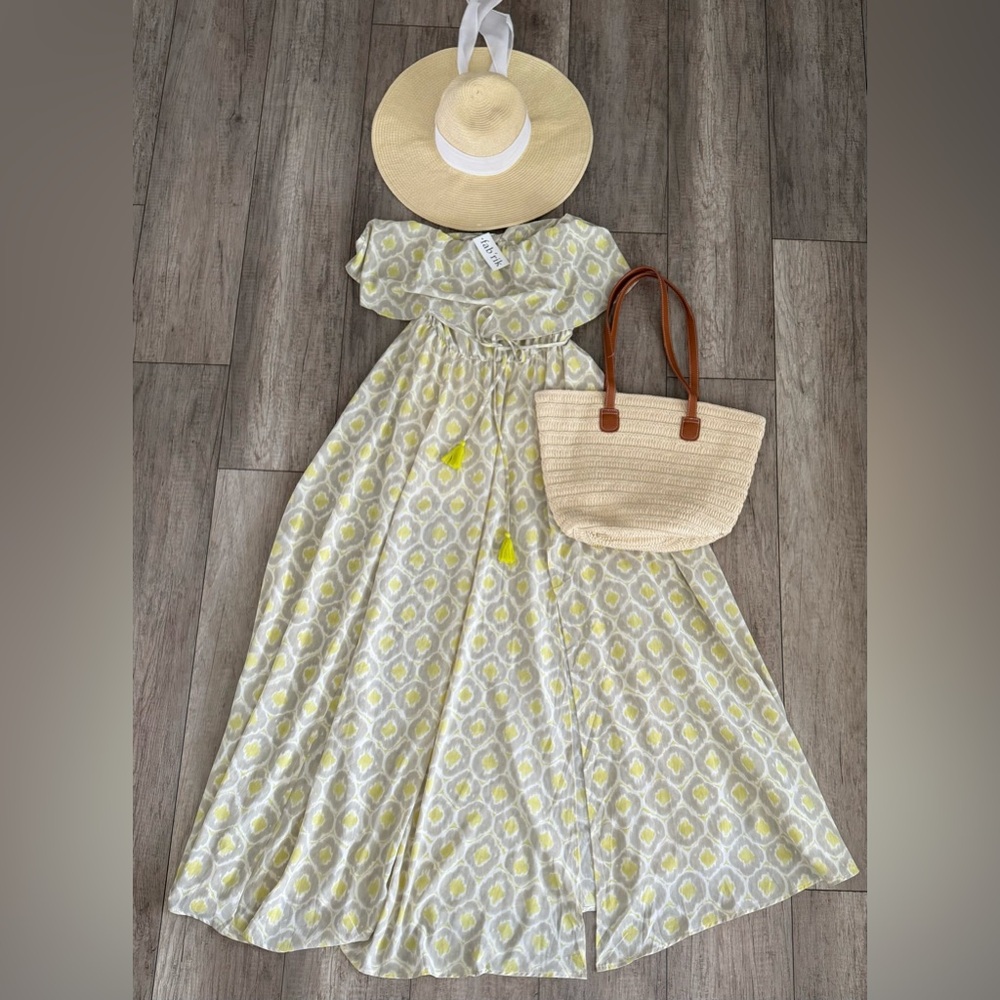 Fab’rik, Long dress for Women, Size M, Yellow and gray Color.